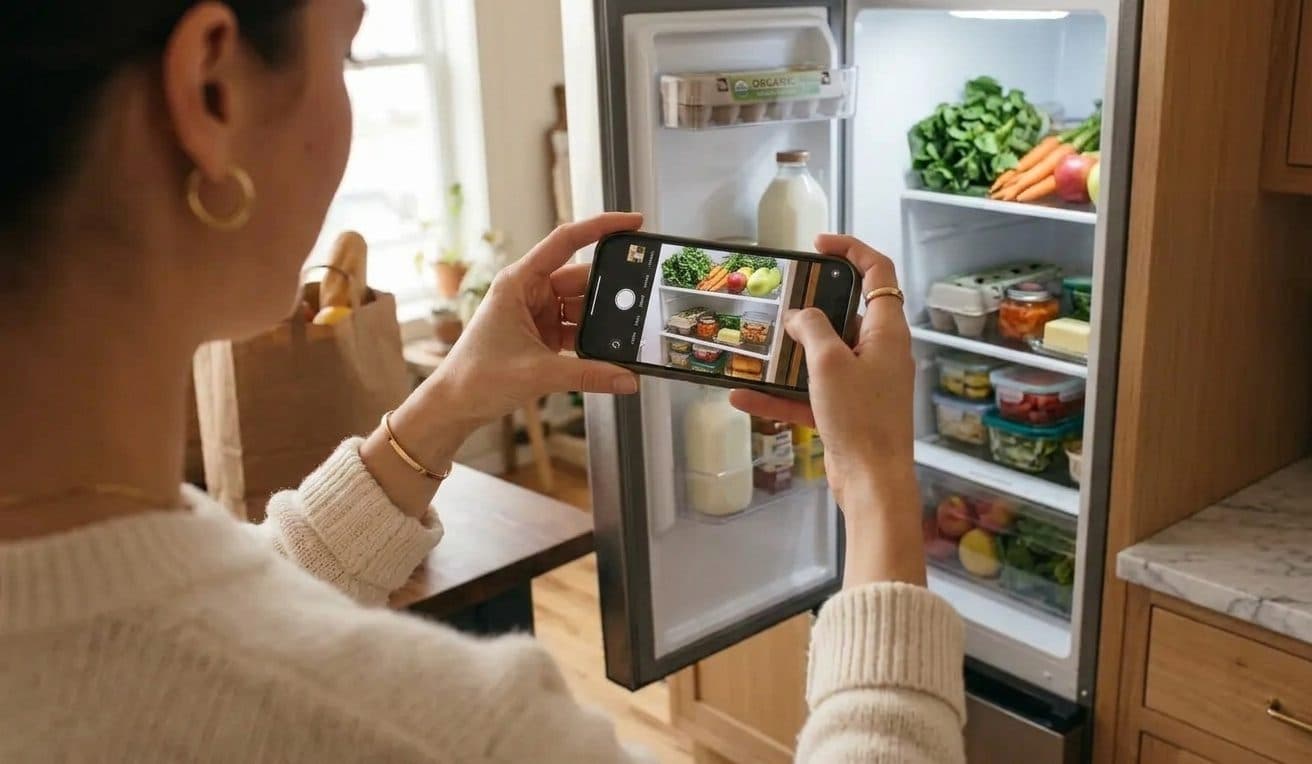 Photographing the open fridge with a phone